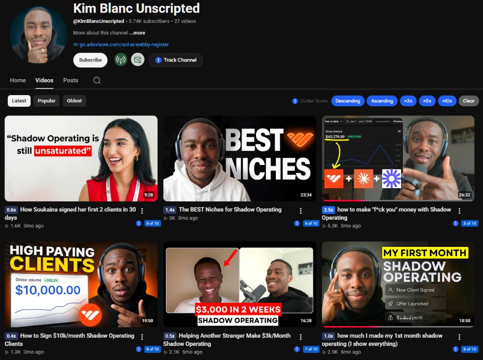 YouTube channel behind the case study